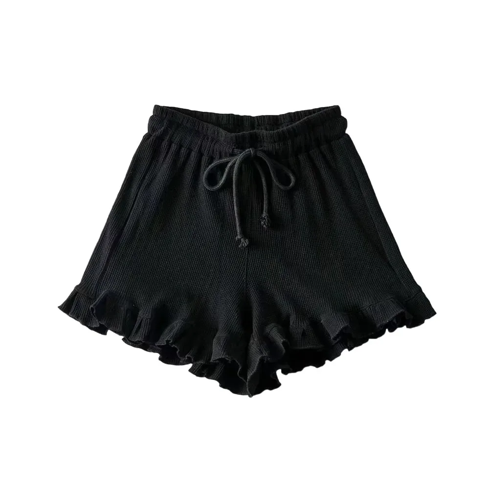 Pantalones cortos cintura alta mujer con volantes – Pierna ancha talla grande - imagen 3