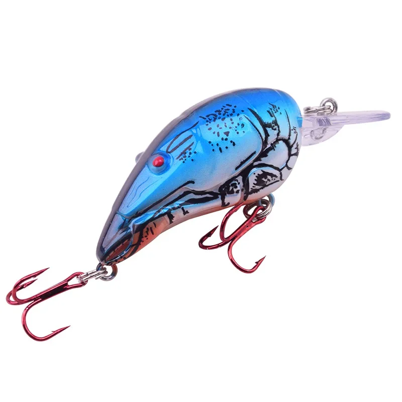 Señuelos de pesca con manivela, pececillo de camarones 3D, 7cm, 11,5g, Wobblers duros flotantes artificiales con 6, 1 ud. #   Aparejos de pesca Carankbait con anzuelo rojo