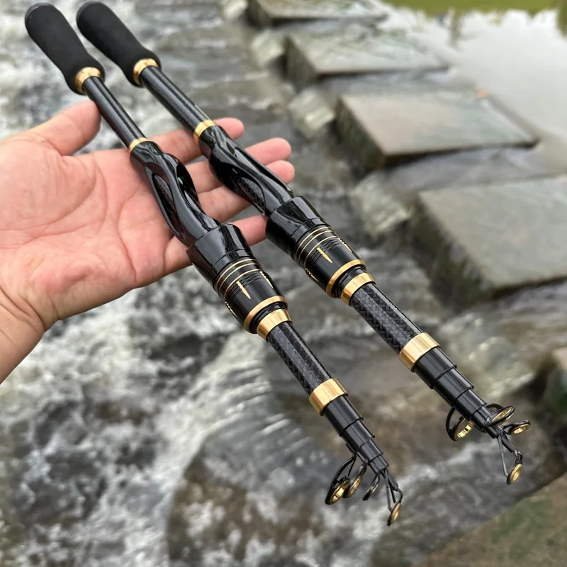 Caña de pescar giratoria corta portátil, longitud cerrada de 41-42cm con anillo guía de cerámica, caña de Surf de viaje de fundición larga para principiantes