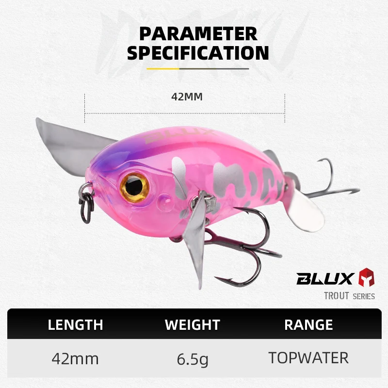 BLUX Micro BUTTIN Pompadour Topwater Crawler 6,5G Wobbler ruidoso señuelo de pesca Crankbait agua dulce lubina perca cebo Artificial - imagen 3