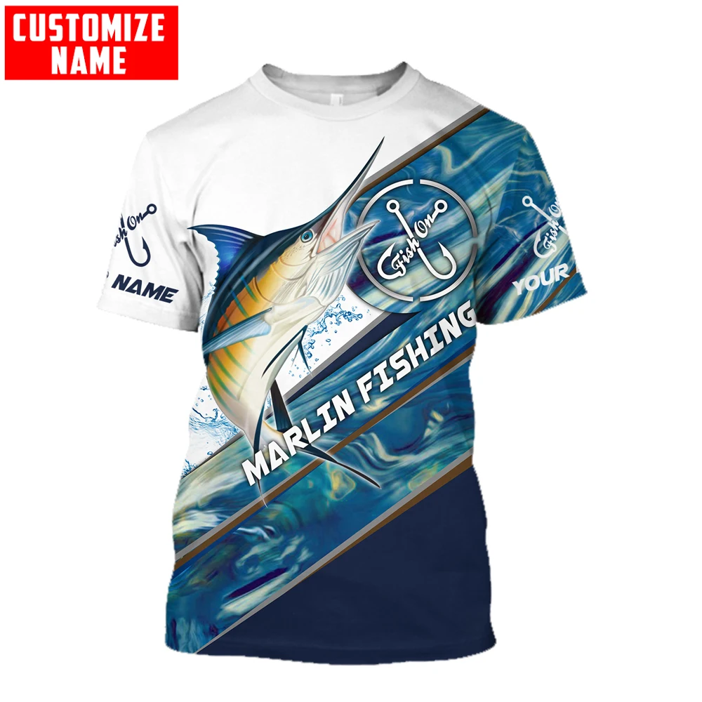 Camiseta de pesca de atún/Marlin para hombre, camisa con nombre personalizado, estampado 3D, fresca, de manga corta, informal, a la moda, de verano, TX249 - imagen 3