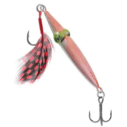 Señuelo de calamar metálico impreso en 3D con plumas para agua salada