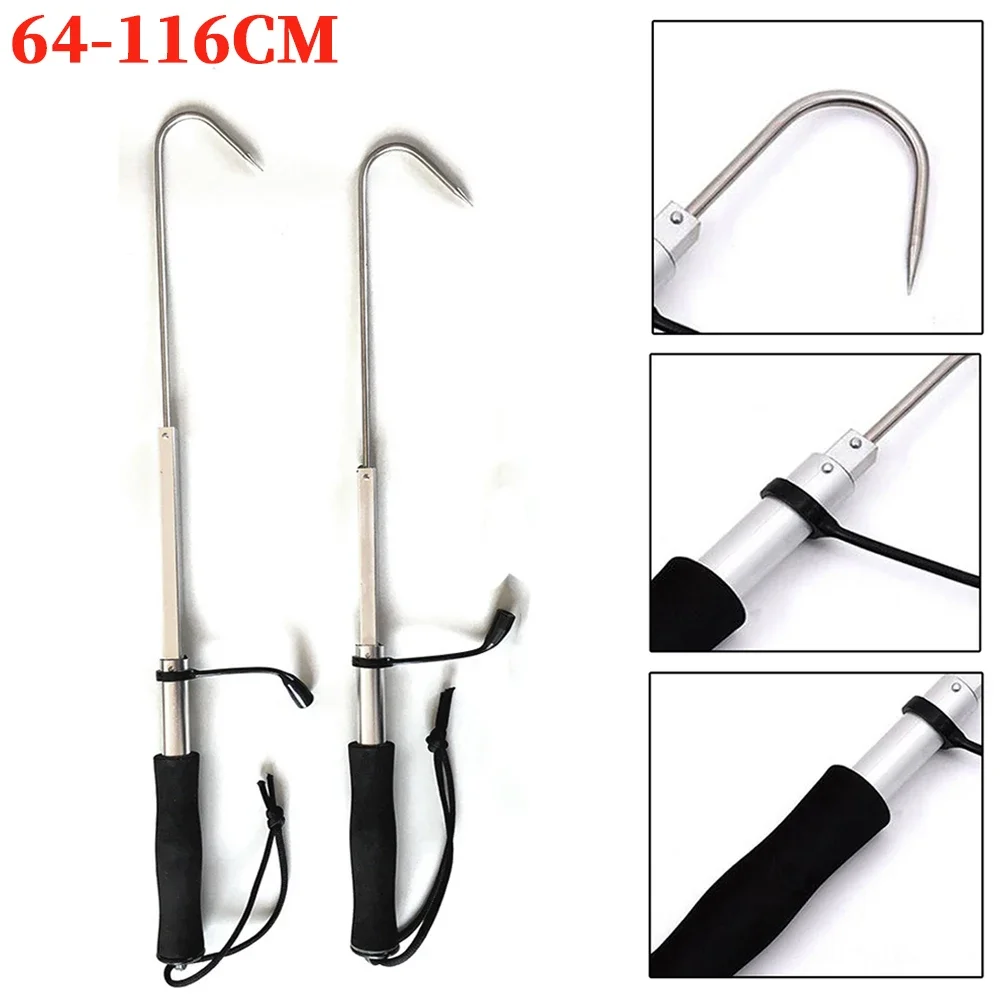 Gaff/apiladores de pesca telescópicos de 64cm/89cm/116cm, poste de lanza de un solo gancho de acero inoxidable, herramientas de calamar para pesca en hielo y barco de mar - imagen 2