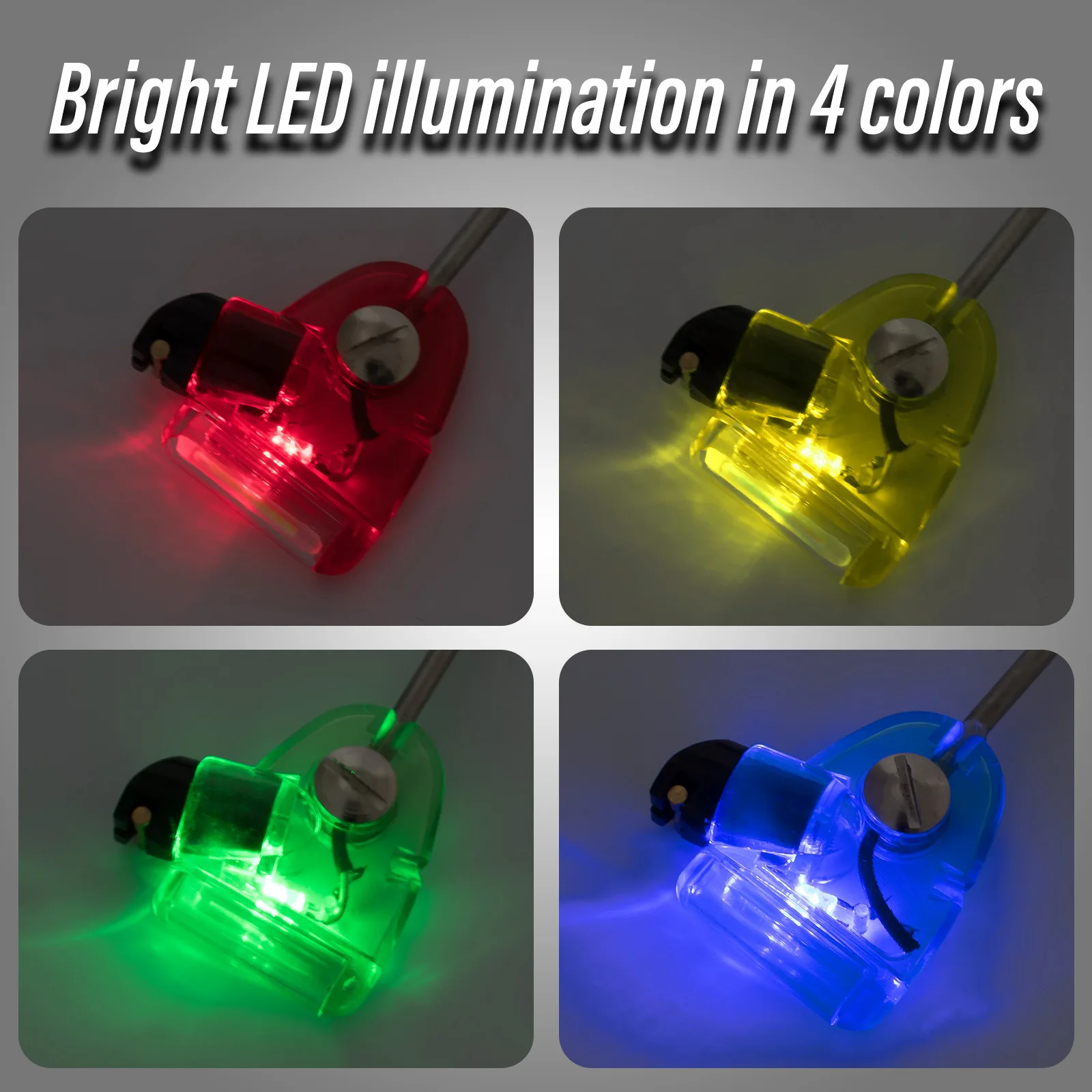 Alarma de mordida para pesca de carpa, indicador de mordida iluminado con LED, colgadores, componentes de cadena, con caja, 4 piezas - imagen 2