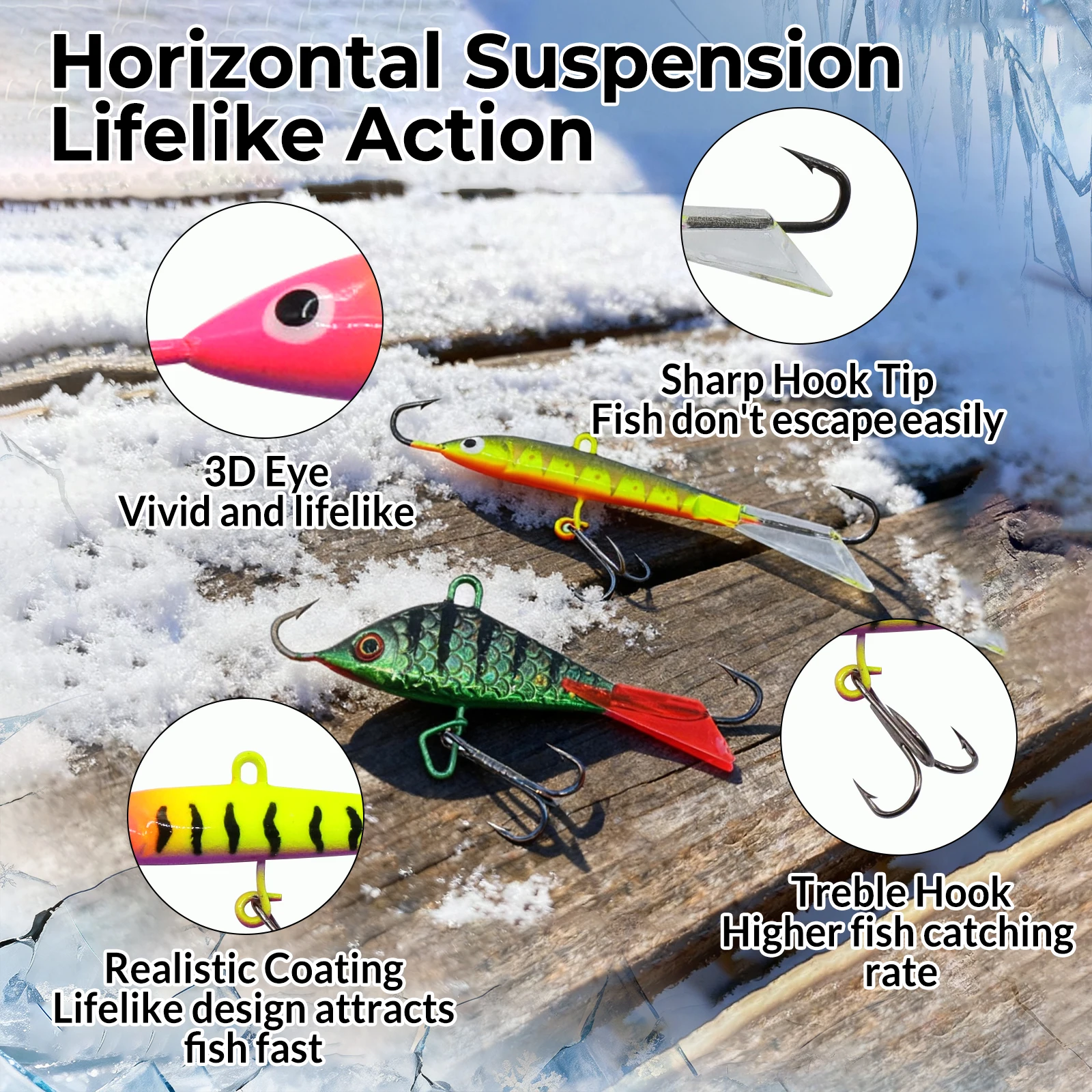 Kit de plantillas y señuelos para pesca en hielo, 9KM, 45-89 Uds., anzuelo para Panfish, tipo de pez, trucha, Walleye, juego de equipo de pesca en hielo con cebos blandos - imagen 3