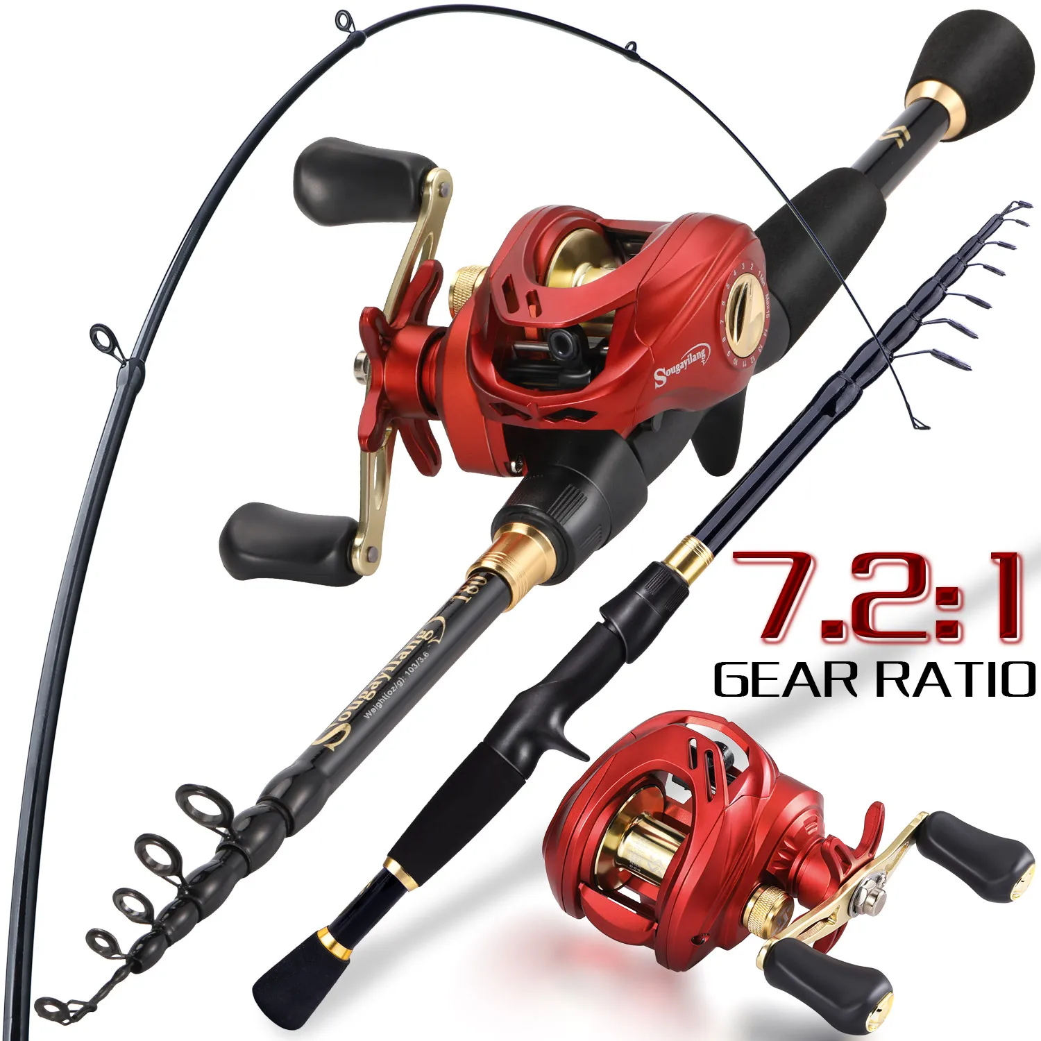 Sougayilang-caña de pescar Baitcasting y bolsa de carrete, caña telescópica de 1,8-2,4 m y carrete de Metal, carrete de Pesca para Pesca de lubina - imagen 3