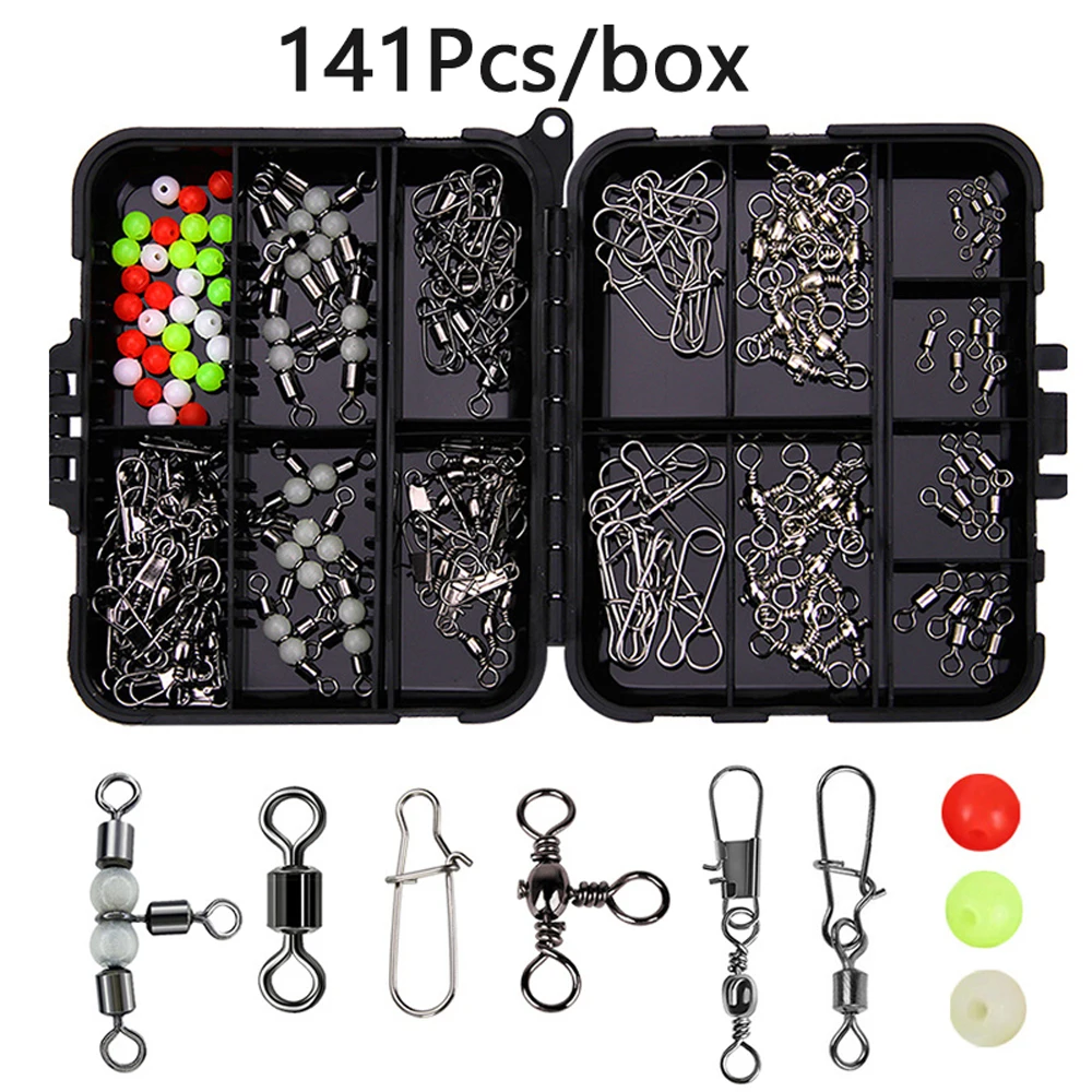 Kit de accesorios portátiles para pesca en roca, juego de aparejos, ganchos de mar, plomos giratorios para agua dulce y salada con caja, 165/141/257 piezas - imagen 4