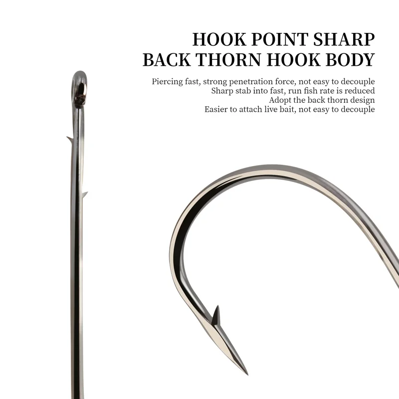 Anzuelos ZYZ Aberdeen, anzuelos de pesca de caña larga, acero rico en carbono con púas traseras, accesorios de pesca con cebo fuerte colgado - imagen 4