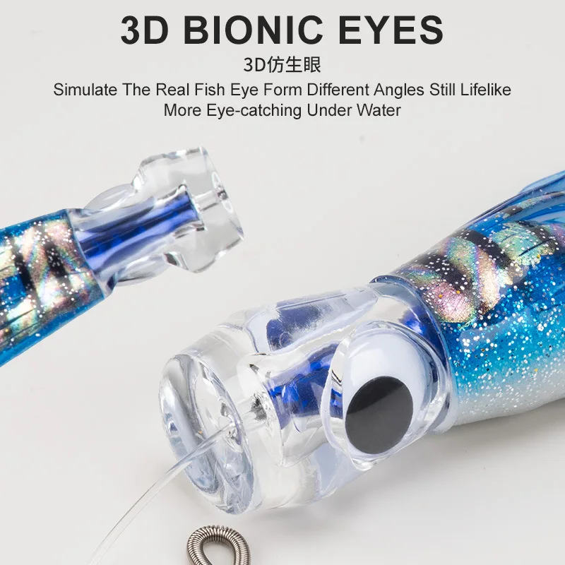 Señuelos de atún de falda de curricán, cebo de calamar biomimético con luz UV, 110g/9 pulgadas, para pesca de curricán en el mar Marlin - imagen 5