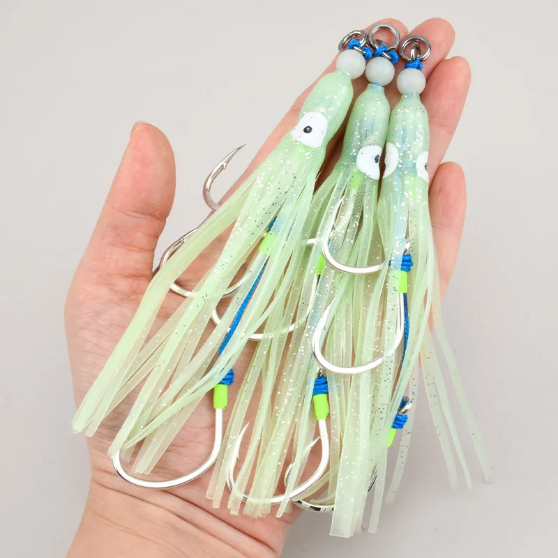 OBSESSION HK012 2 unid/bolsa 2/0 3/0 4/0 anzuelo biónico para brocheta de calamar agua salada Triple pesca anzuelo afilado brillo Metal ayudar anzuelos de pulpo - imagen 4