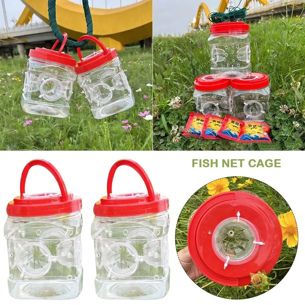 Jaula de red transparente para peces, bote de pesca duradero de 3 agujeros, trampas de pesca de plástico, jaula de barro para niños, 2025 - imagen 4