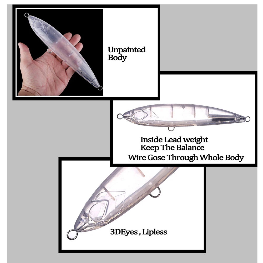 Chan’sHuang 3PCS Unpainted Blanks Bait 22cm 108g Tuna Shape Pencil Wire goes Through DIY Handmade Artificial Fishing Lure Model - imagen 4