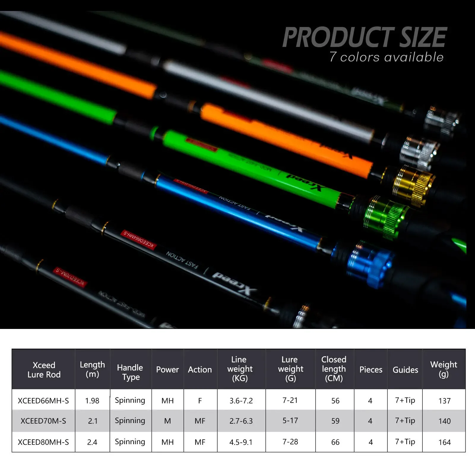 Goture Xceed moda 7 colores fibra de carbono Spinning Baitcasting señuelo caña 5-28g caña de pescar rápida M MH Power aparejos de pesca de viaje - imagen 5