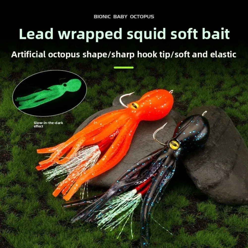 Señuelo de pesca de contrapeso incorporado, 2 uds., 11cm de longitud, 22g de peso, cebo Artificial, Material de silicona, cebos de pulpo de cola larga - imagen 3