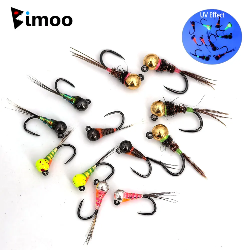 Bimoo 6 piezas # 14 # 18 Jig de hundimiento rápido sin púas Ninfa Fly cola de faisán epoxi húmedo Euro Fly Perdigon Ninfa trucha Señuelos de pesca - imagen 2