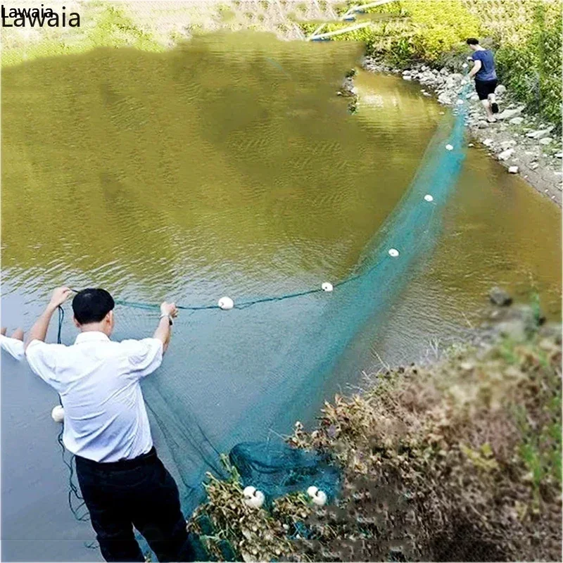 Red de pesca multifilamento verde Lawaia con flotadores de espuma de plomo de hierro, red de tracción de arrastre para estanques de peces, red de barandilla de 5m y 10m - imagen 2
