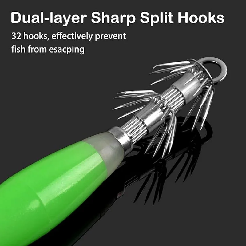 Wonderse 5 uds 10 Uds 14g Kit de anzuelos de calamar luminosos que brilla en la oscuridad pesca fluorescente sepia pulpo señuelos juego de cebos nocturnos - imagen 4