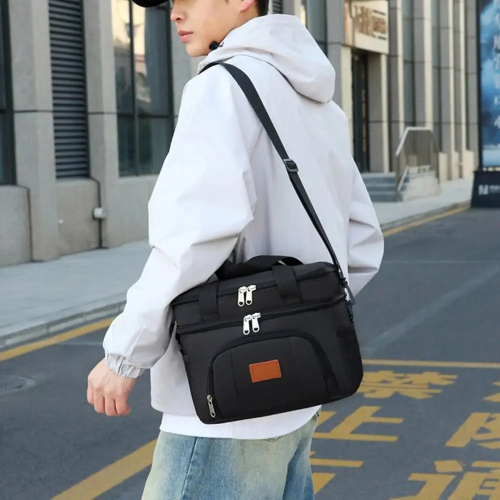 Bolsa de almuerzo con aislamiento de tela de buey, bolsa térmica cálida para alimentos de Color sólido de gran capacidad, bolsas de mano para alimentos, paquete aislante, bolsa de mamá - imagen 3