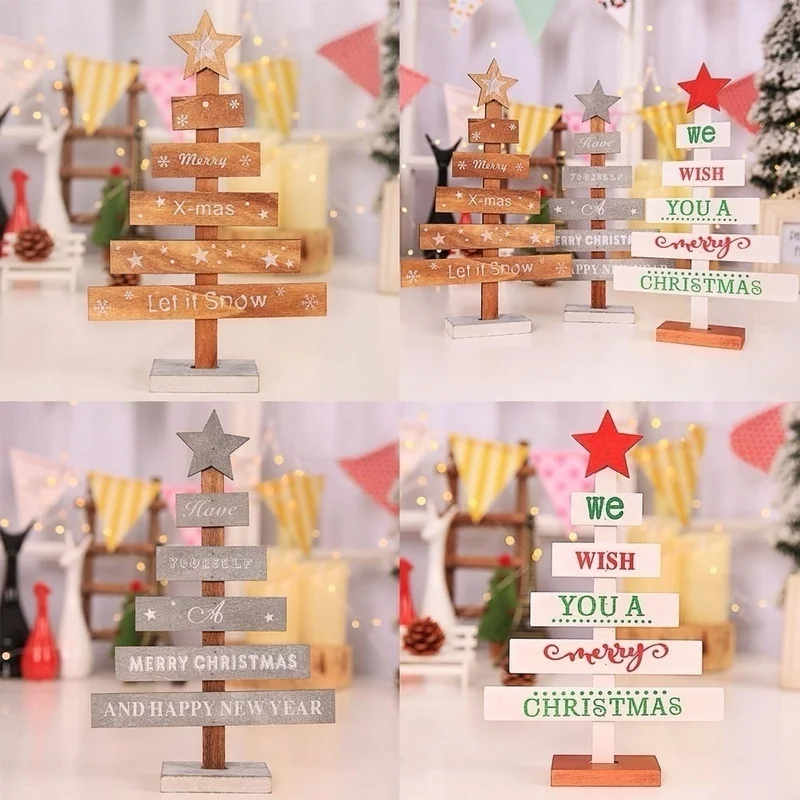 Mini árbol de Navidad de madera para decoración del hogar, colgantes de mesa de escritorio, adornos navideños, regalos, 1 piezas - imagen 2