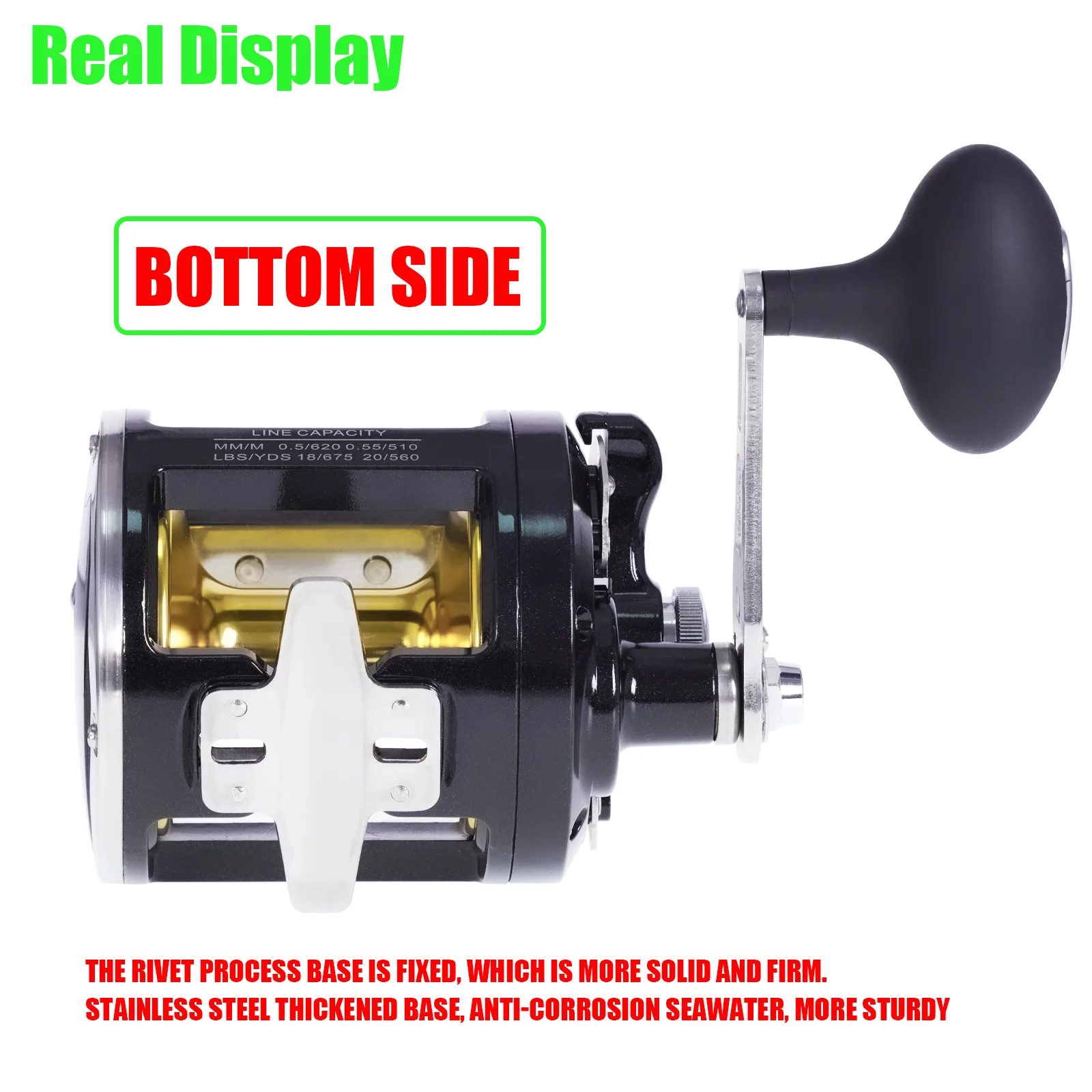 Carrete de tambor trolling aluminio 30KG – Agua salada para barco - imagen 4