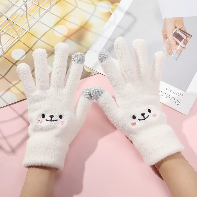 Guantes de invierno con forma de Pata de Gato, manoplas cálidas a la moda para teléfono móvil, guantes tejidos con pantalla táctil, guantes gruesos suaves y esponjosos con dedos completos para mujer - imagen 5