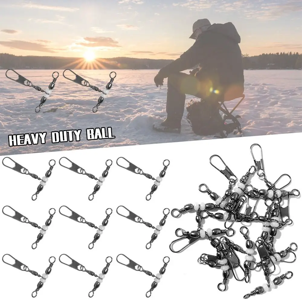 Conector a presión de pesca de 3 vías, 20 piezas, con pasador de rodamiento, barril, anillo sólido, giratorio, bola resistente duradera de acero inoxidable - imagen 5