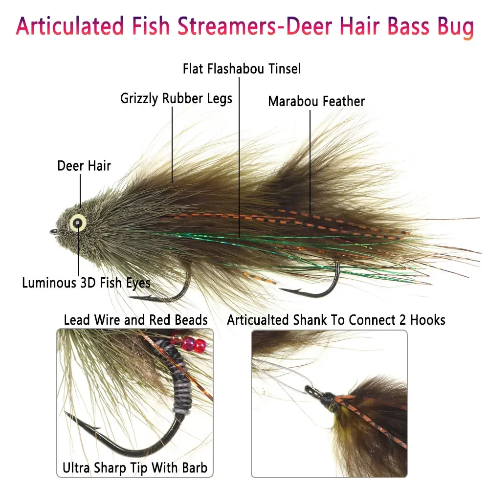 Bimoo-banderas de pescado articuladas, pelo de ciervo, lubina, insecto, columna vertebral, gran juego, pez, pesca en mar, Lucio, lubina, trucha, Señuelos de Pesca - imagen 3