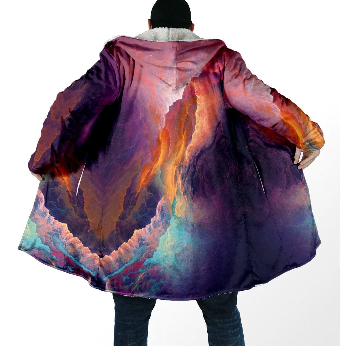 2025 moda de invierno capa de hombre nebulosa galaxia psicodélica 3D impreso gruesa capa con capucha de lana Unisex Casual capa cálida DP98 - imagen 3