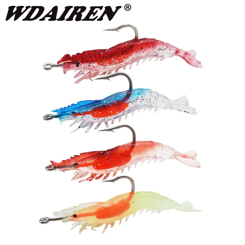 1 unidad de Pesca Flasher Rig anzuelo cebo suave 6cm 3g señuelo de Pesca de camarones luminosos cebos artificiales trucha olor a pescado aparejos individuales
