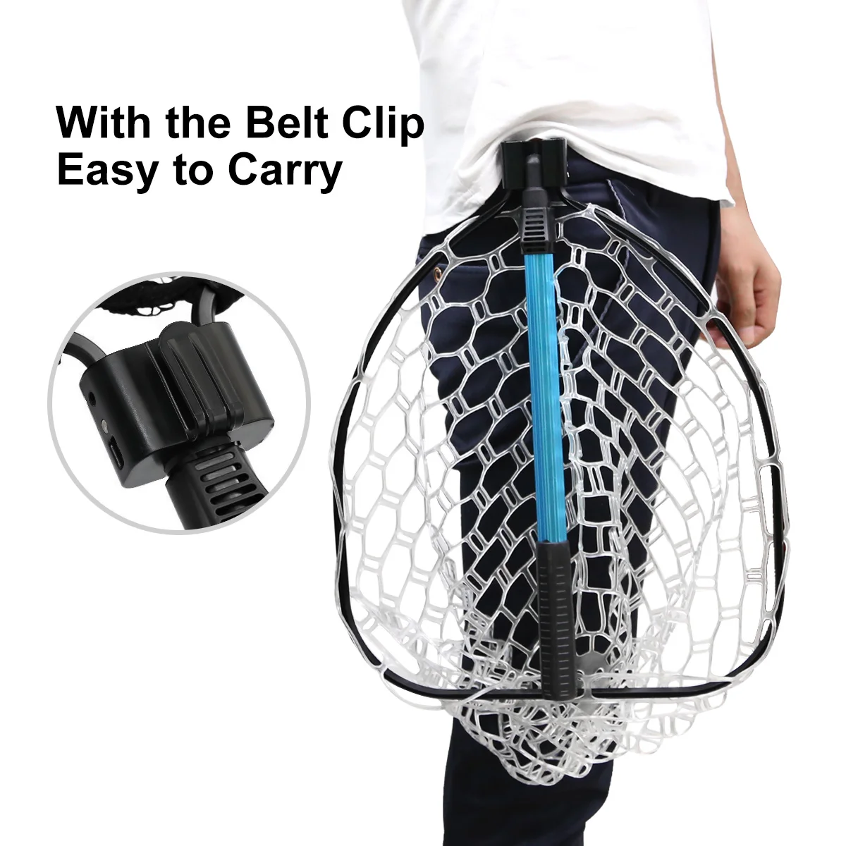 SANLIKE-red de pesca plegable de 0,85 m, poste plegable, cubierta de goma, para agua dulce y salada, para captura de carpa - imagen 5