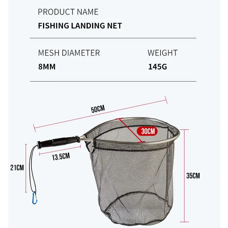 Red de pesca de silicona suave, Red de aterrizaje de peces, poste de aleación de aluminio, mango EVA, 50x30 cm, herramientas, accesorios - imagen 2