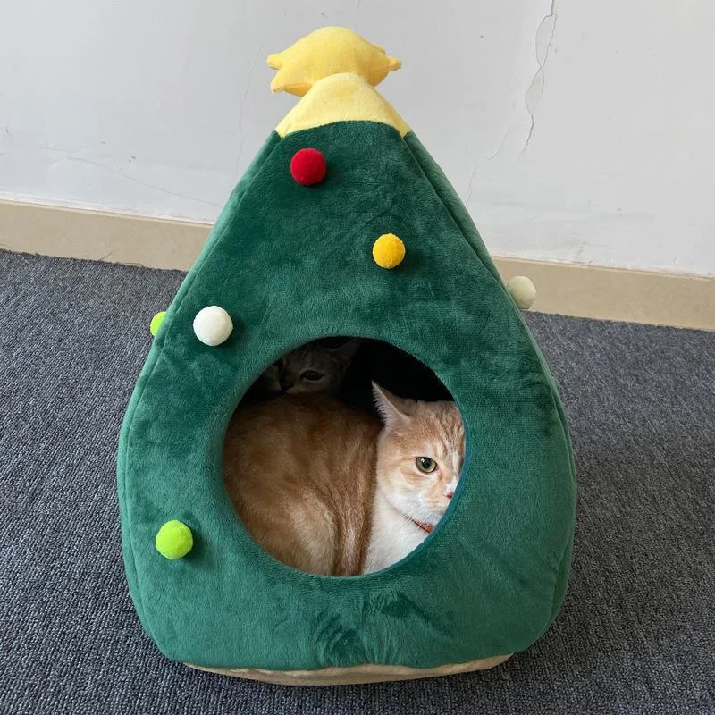 Casa árbol de Navidad para gatos – Refugio cálido con cama de invierno - imagen 3