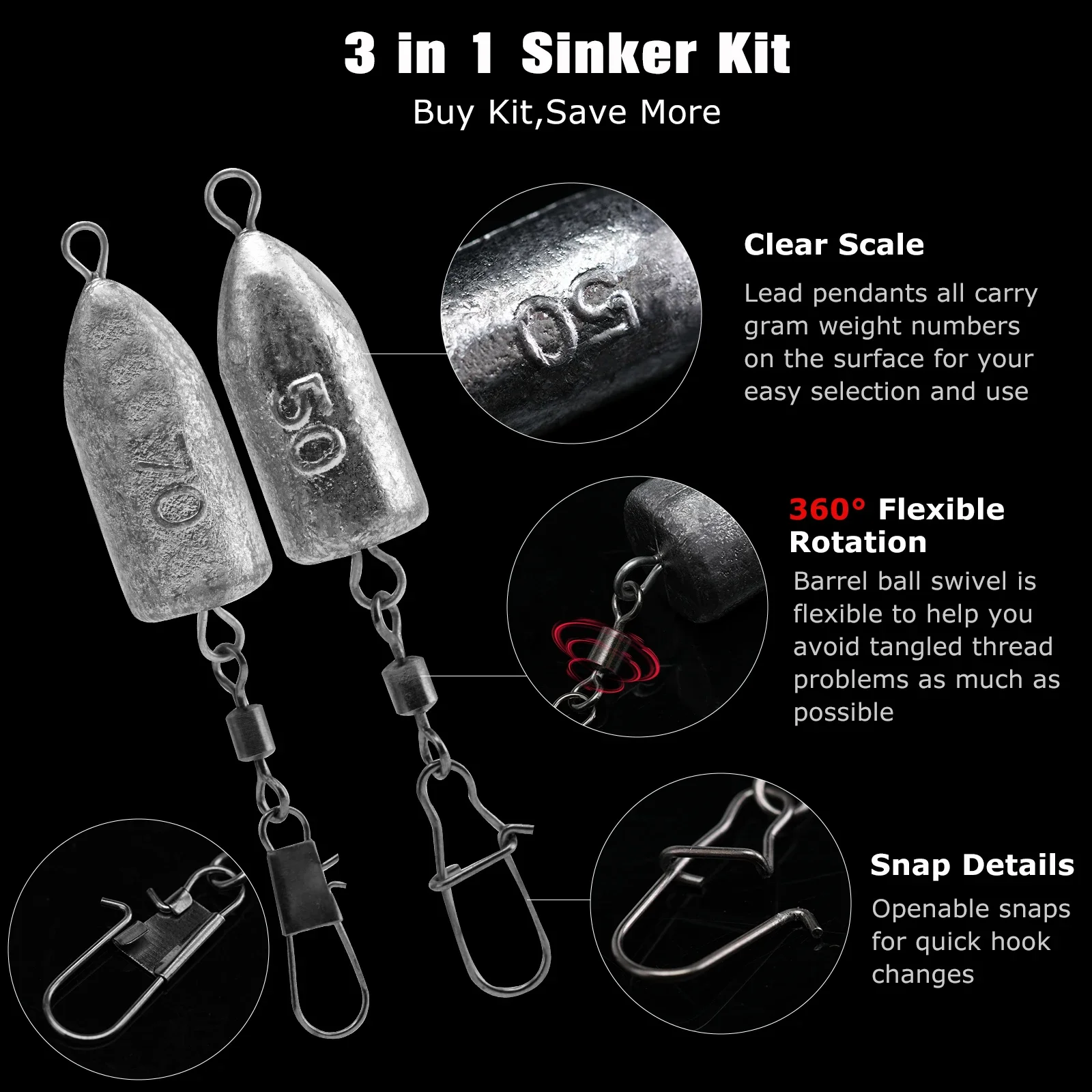 Goture-PESAS de pesca de hoja de plomo/tiro de gota con broche giratorio, aparejos de pesca, accesorios de señuelo de plomo para pesca de fundición - imagen 3