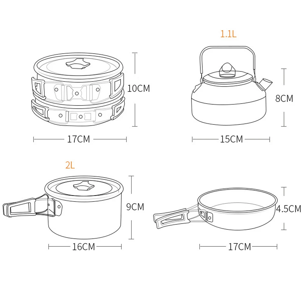 Utensilios de cocina para acampar al aire libre, olla, sartenes, juego de Picnic, sartén con asa, vajilla de Picnic para turistas, hervidores de té para cocinas de Gas - imagen 4
