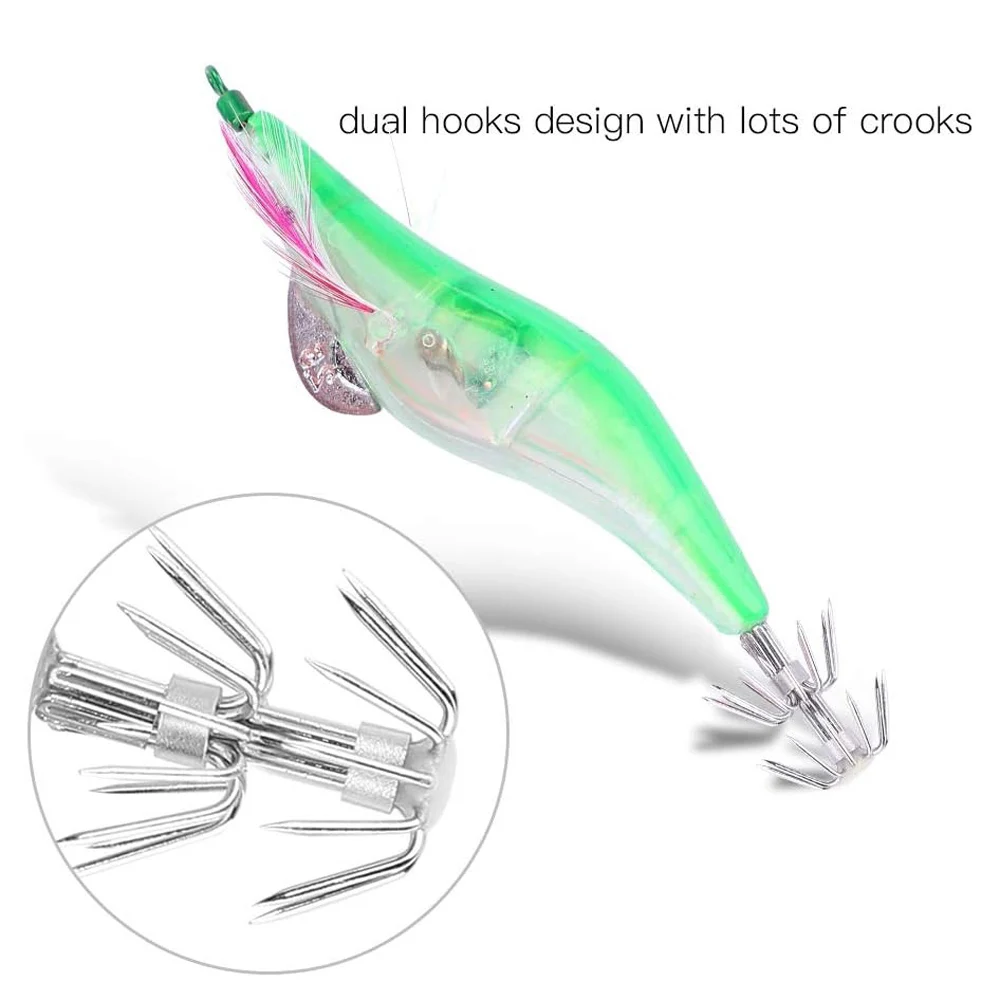 Señuelo electrónico de pesca de camarones, cebo duro luminoso de pulpo Artificial, 12,5g, 10,5 cm, anzuelos de calamar, aparejos nocturnos, 6 piezas - imagen 4