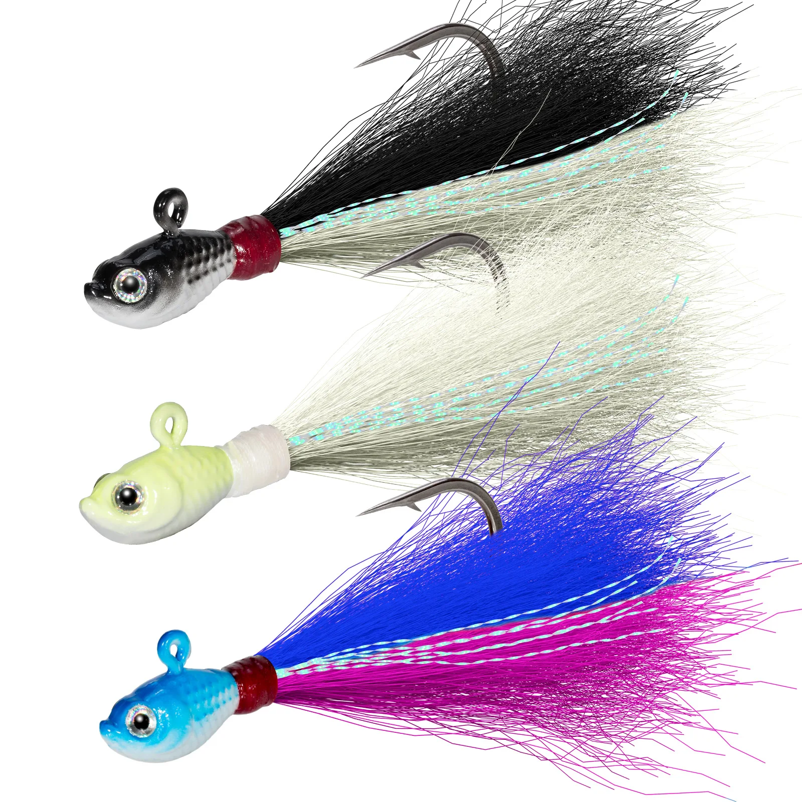 3 uds cabeza de plantilla de Metal 7g-113g Bucktail Jig señuelo de pesca pesca en el mar Jigging Wobbler señuelo de curricán agua salada para trucha lubina - imagen 3
