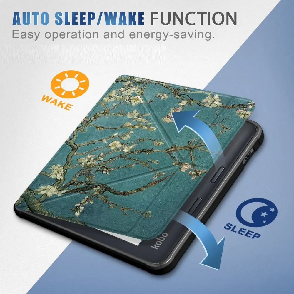 Funda inteligente Auto Wake/Sleep N873, funda para lector electrónico a prueba de golpes de 7 pulgadas, soporte plegable múltiple de cuero PU para Kobo Libra H2O - imagen 2