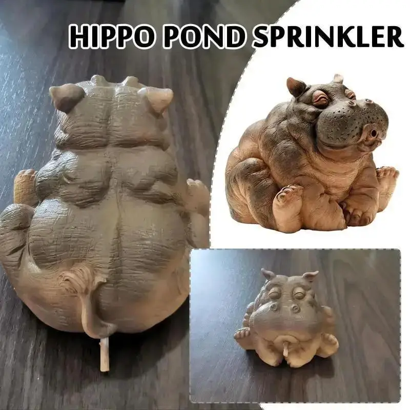Estatua de hipopótamo con rociador para estanque decorativo - imagen 3