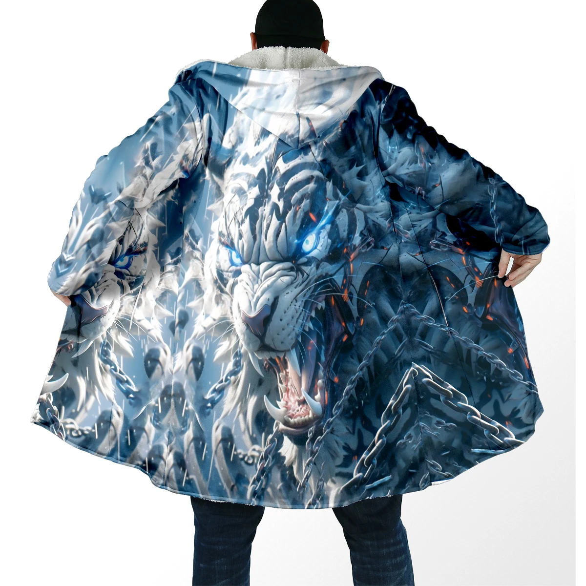 2025 capa de moda de invierno para hombre, capa con capucha de lana gruesa con estampado 3D de tigre Animal, capa cálida informal Unisex DP92 - imagen 5