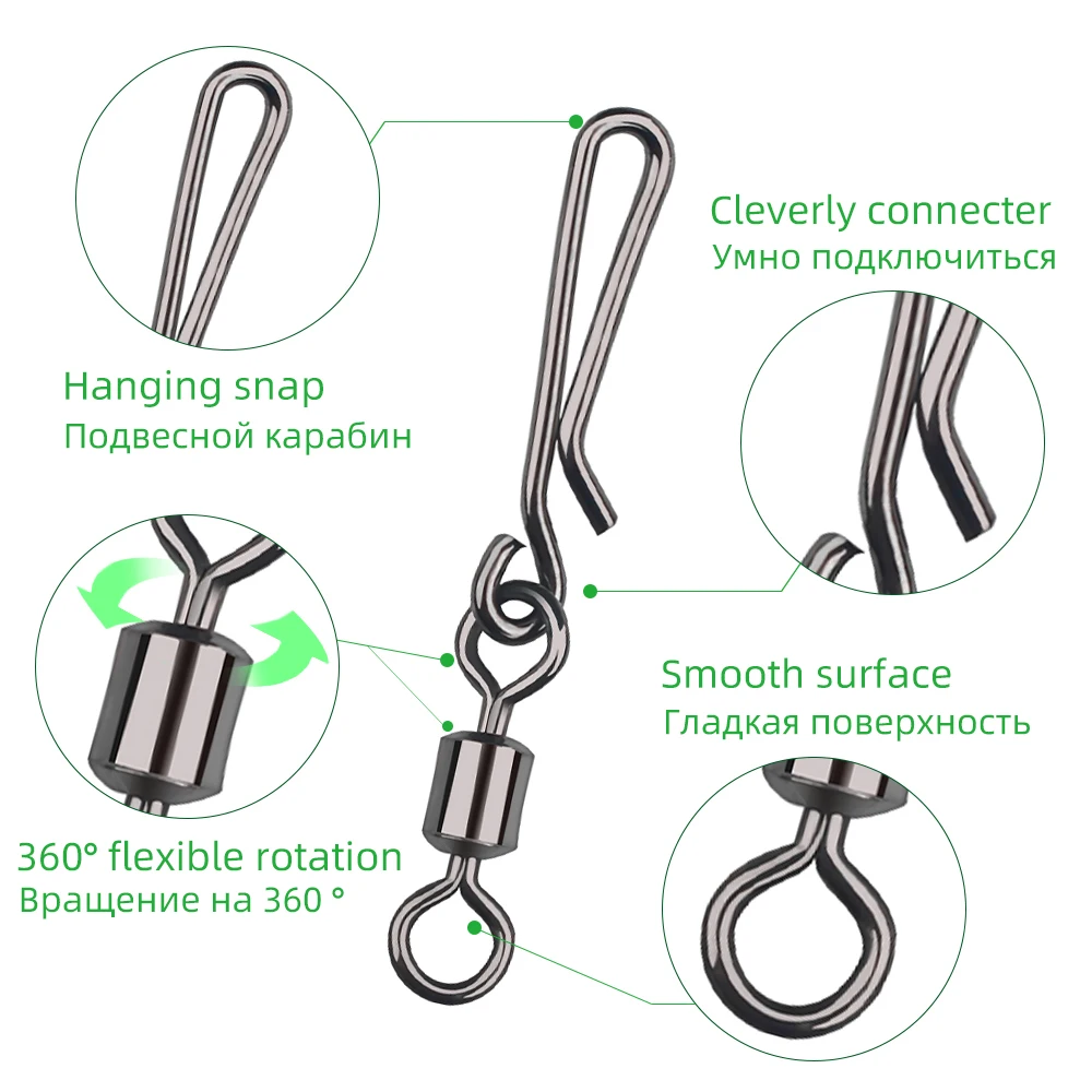 20 piezas de rodamiento de pesca de acero inoxidable, giratorios entrelazados con enganche, conector de anzuelo de pesca, aparejos - imagen 4