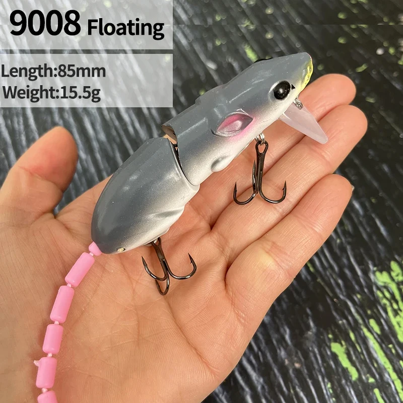 15g 85mm cebo de plástico multiarticulado de tiro largo cebo de pesca de rata flotante biónico Topwater 3D cebo Artificial para Lucio lubina - imagen 2