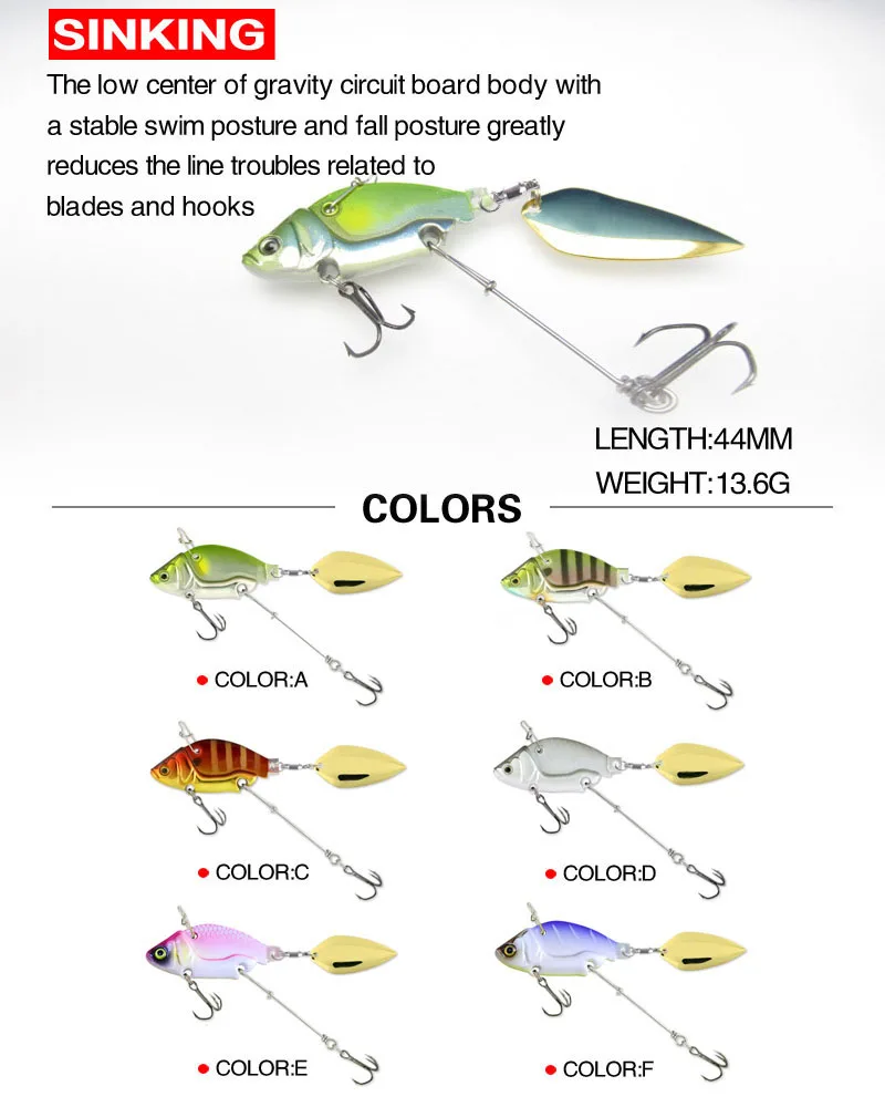 Señuelos de Pesca oscilantes giratorios de Metal Vib cebo vibratorio Pesca de invierno 13,6g 44mm cebos duros artificiales Spinner cuchara señuelo Pesca - imagen 4