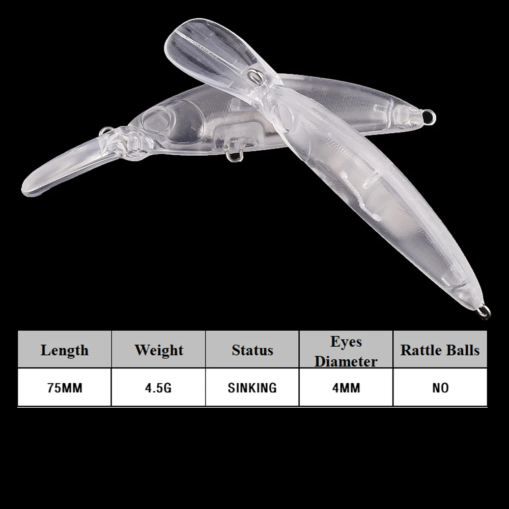 Chan'sHuang-Cebo en blanco sin pintar de 20 piezas, 75mm, 4,5g, Mini pececillo de buceo mediano, señuelo de pesca Artificial hecho a mano - imagen 2
