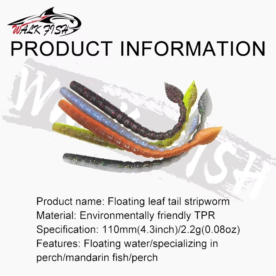 WALK FISH 10 Uds 110mm 2,2g cebos blandos fideos flotantes gusano TPR olor a pescado piruleta insecto dos colores pez mandarín lubina Artificial - imagen 4