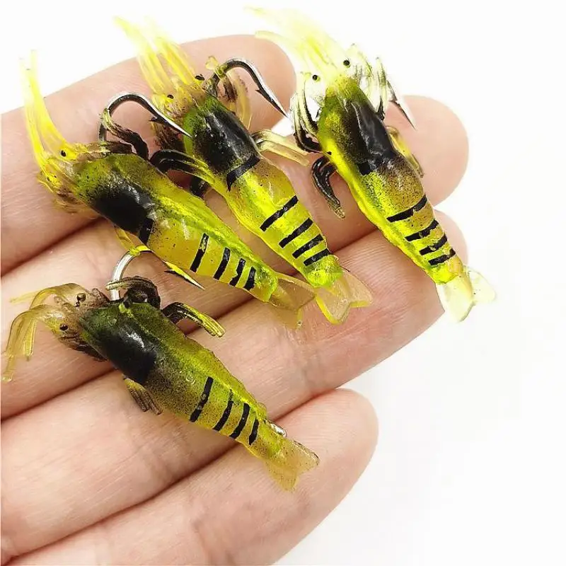 10 unids/caja Isca pesca de camarones cebo Artificial suave silicona gusano señuelo gancho 1,3g/5cm afilado Crankbait gambas Wobbler señuelos - imagen 2