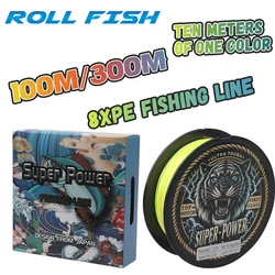 ROLLFISH Línea de pesca trenzada de PE de 8 hebras 300 m-Resistente 70-160 LB, cambio de color cada 10 m para juegos grandes, agua salada, en alta mar,