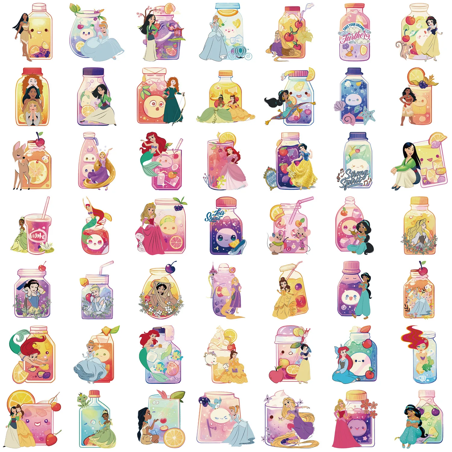 50 Uds. De pegatinas de película de dibujos animados de botella de agua de princesa de Disney, pegatinas impermeables para teléfono, portátil, equipaje, guitarra, cuaderno, juguete para niños - imagen 3