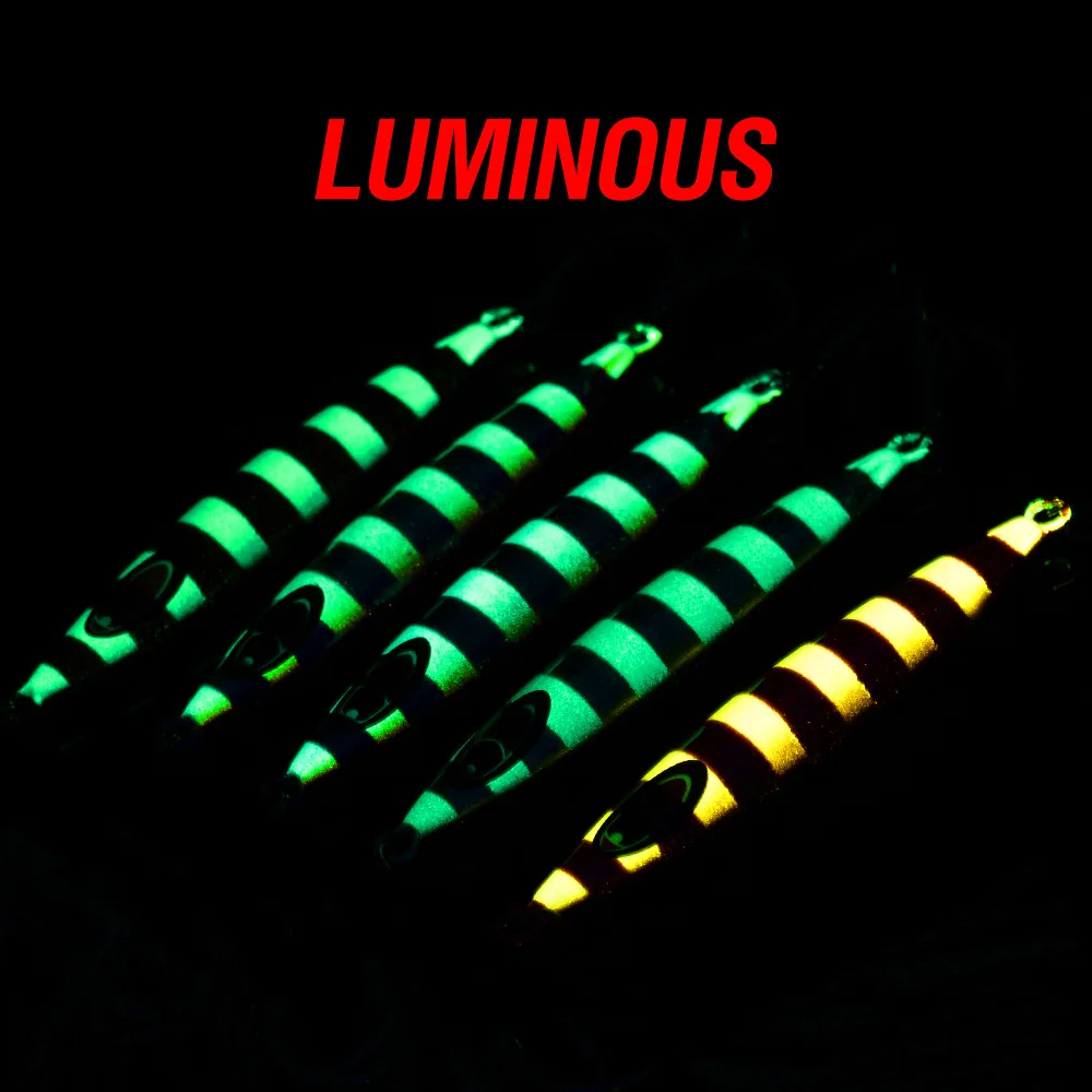 Cebo de pesca con plantilla luminosa, 10g-60g, señuelos de Jigging, cebo duro Artificial, señuelo de fundición de Metal con anzuelo afilado Wobbler para pesca de lubina - imagen 2