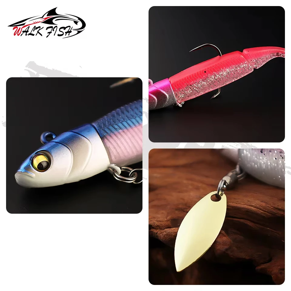 WALK FISH-señuelo suave Wobbler, cabeza de plantilla de plomo Artificial, cebo suave de silicona con lentejuelas, cola en T, Jigging, señuelo de pesca de mar, 9,5 cm, 20g - imagen 5