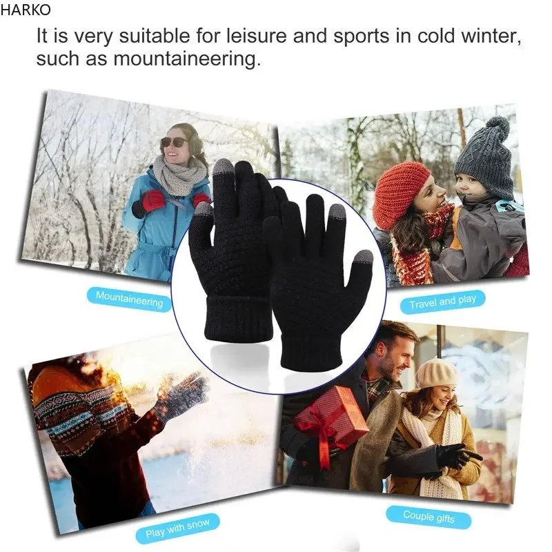 Guantes de punto cálidos para hombre y mujer, manoplas gruesas y cálidas para pantalla táctil de teléfono móvil y adultos, Invierno - imagen 5